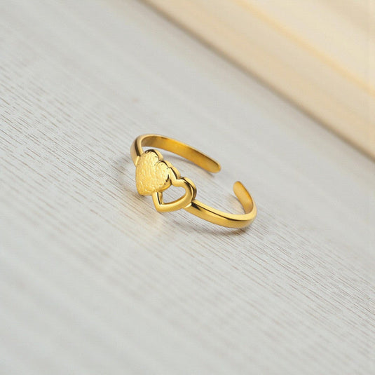 Gold Plated Contemporary Style Heart Themed Adjustable Ring
