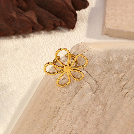 Gold Plated Floral Themed Adjustable Ring