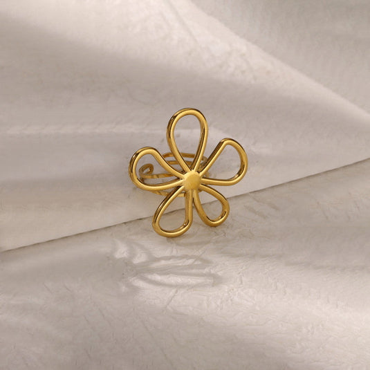 Gold Plated Floral Themed Adjustable Ring