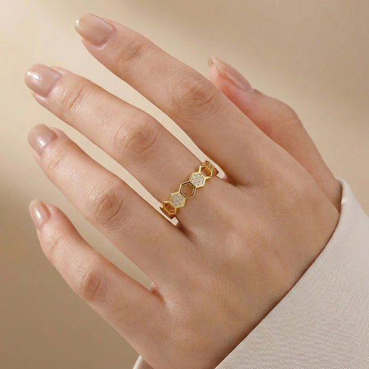Gold-Plated Hexagonal Adjustable Ring