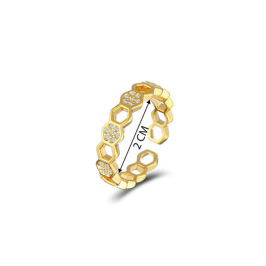 Gold-Plated Hexagonal Adjustable Ring