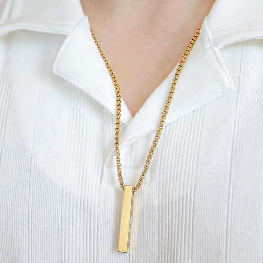Gold Plated Stainless Steel Anti Tarnish Bar Shaped Hip Hop Party Pendant For Men