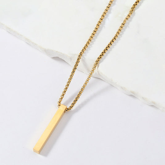 Gold Plated Stainless Steel Anti Tarnish Bar Shaped Hip Hop Party Pendant For Men
