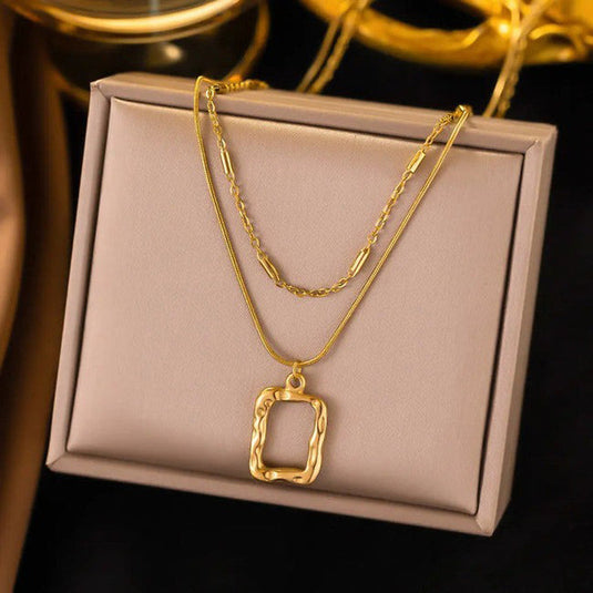 Gold Plated Stainless Steel Anti Tarnish Dual Strand Geometric Necklace For Women