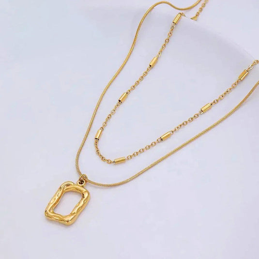 Gold Plated Stainless Steel Anti Tarnish Dual Strand Geometric Necklace For Women
