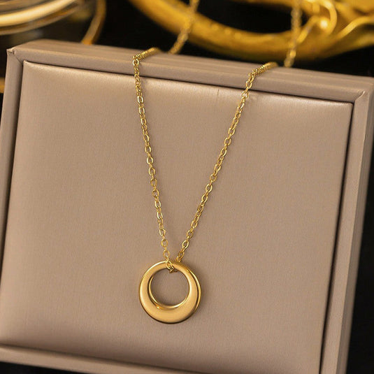 Gold Plated Stainless Steel Anti Tarnish Geometric Circle Pendant