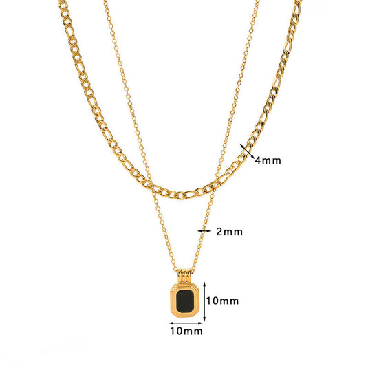 Gold Plated Stainless Steel Anti-Tarnish Geometric Dual Strand Necklace