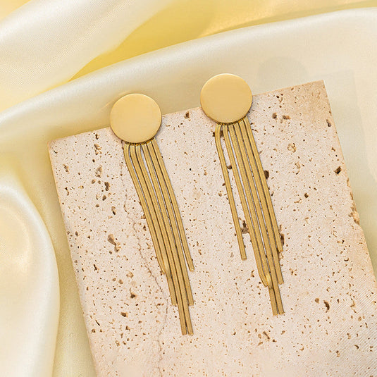 Gold Plated Stainless Steel Anti Tarnish Geometric Statement Tassel Earrings For Women