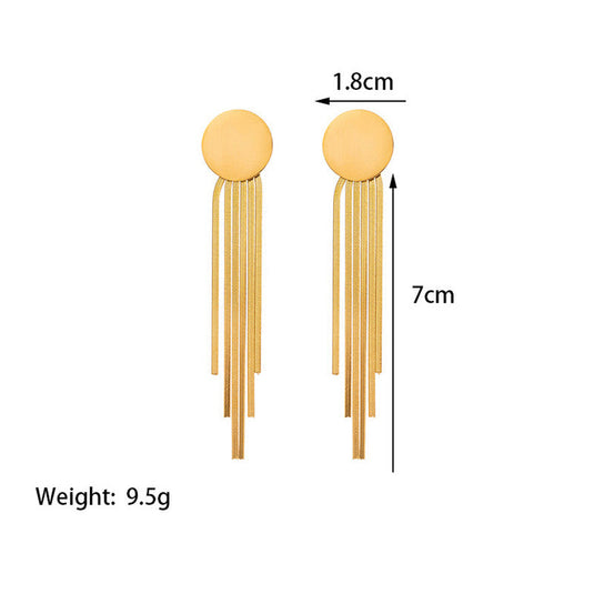Gold Plated Stainless Steel Anti Tarnish Geometric Statement Tassel Earrings For Women