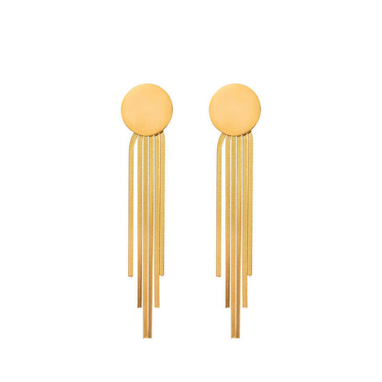 Gold Plated Stainless Steel Anti Tarnish Geometric Statement Tassel Earrings For Women