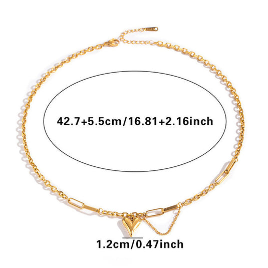 Gold Plated Stainless Steel Anti Tarnish Heart Themed Rope Chain Necklace For Women