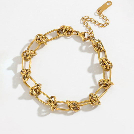 Gold Plated Stainless Steel Anti Tarnish Knotted Chain Wraparound Bracelet For Women