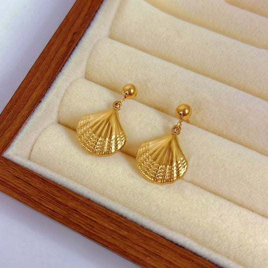 Gold Plated Stainless Steel Anti Tarnish Shell Themed Drop Earrings