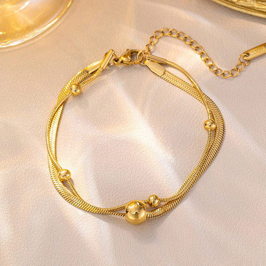 Gold Plated Stainless Steel Anti Tarnish Snake chain Geometric Wraparound Bracelet