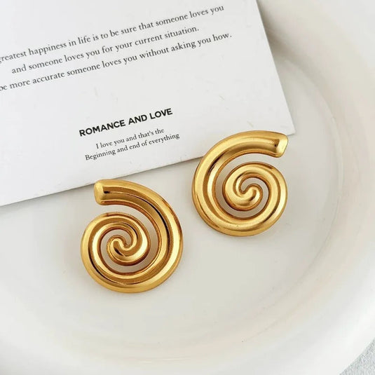 Gold Plated Stainless Steel Anti Tarnish Spiral Chunky Earrings