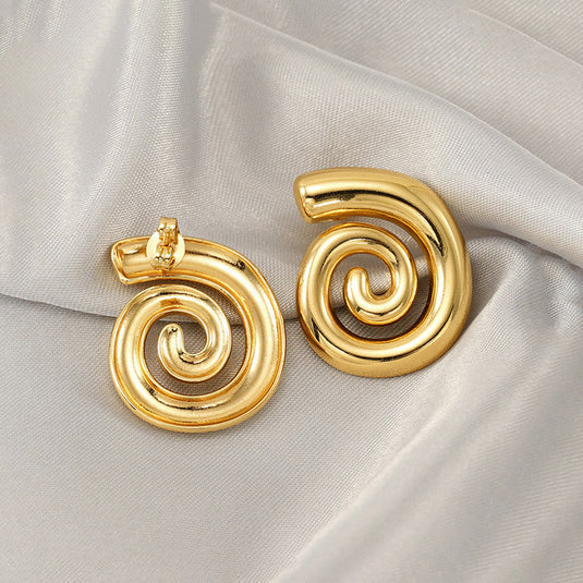 Gold Plated Stainless Steel Anti Tarnish Spiral Chunky Earrings