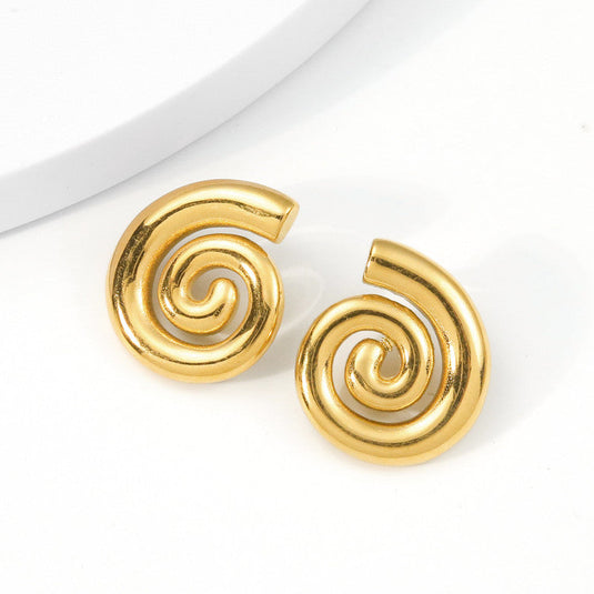 Gold Plated Stainless Steel Anti Tarnish Spiral Chunky Earrings