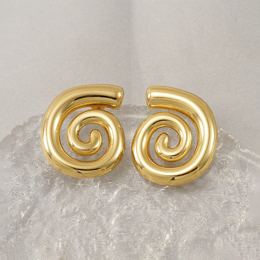 Gold Plated Stainless Steel Anti Tarnish Spiral Chunky Earrings