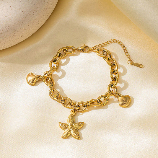 Gold Plated Stainless Steel Anti Tarnish Star themed Wraparound Bracelet For Women