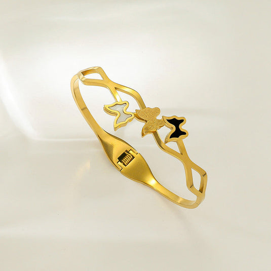 Gold Plated Stainless Steel Butterfly Themed Anti Tarnish Bangle Style Bracelet