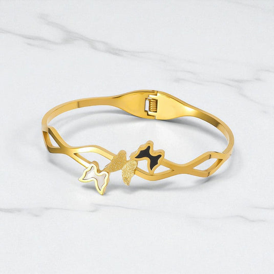Gold Plated Stainless Steel Butterfly Themed Anti Tarnish Bangle Style Bracelet