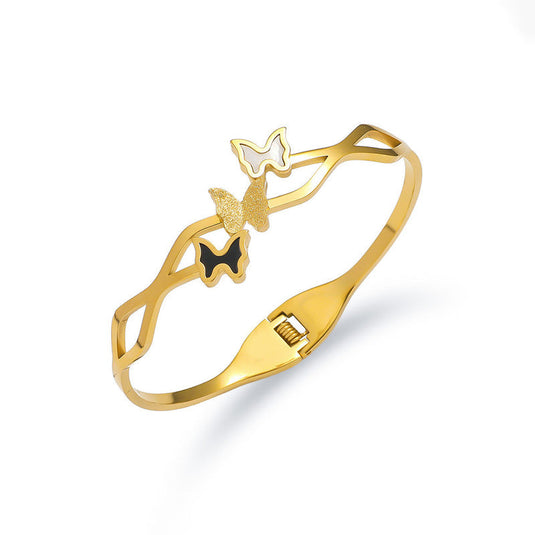 Gold Plated Stainless Steel Butterfly Themed Anti Tarnish Bangle Style Bracelet