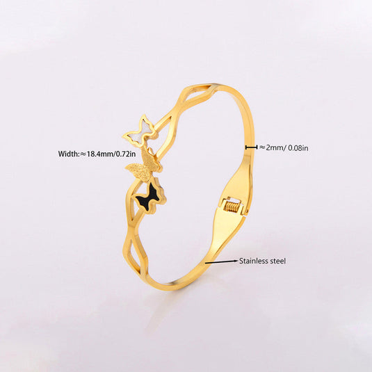Gold Plated Stainless Steel Butterfly Themed Anti Tarnish Bangle Style Bracelet