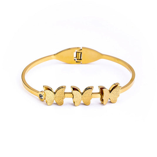 Gold Plated Stainless Steel Butterfly Themed Anti Tarnish Bangle Style Bracelet