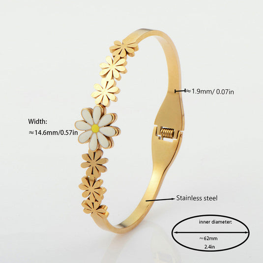 Gold Plated Stainless Steel Floral Themed Anti Tarnish Bangle Style Bracelet