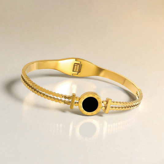 Gold Plated Stainless Steel Roman Numerals Anti Tarnish Geometric Bracelet