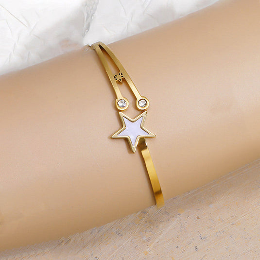 Gold Plated Stainless Steel Star Themed Anti Tarnish Bangle Style Bracelet