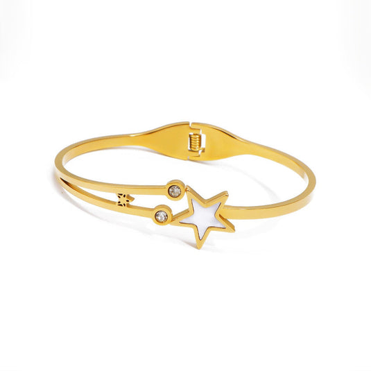 Gold Plated Stainless Steel Star Themed Anti Tarnish Bangle Style Bracelet